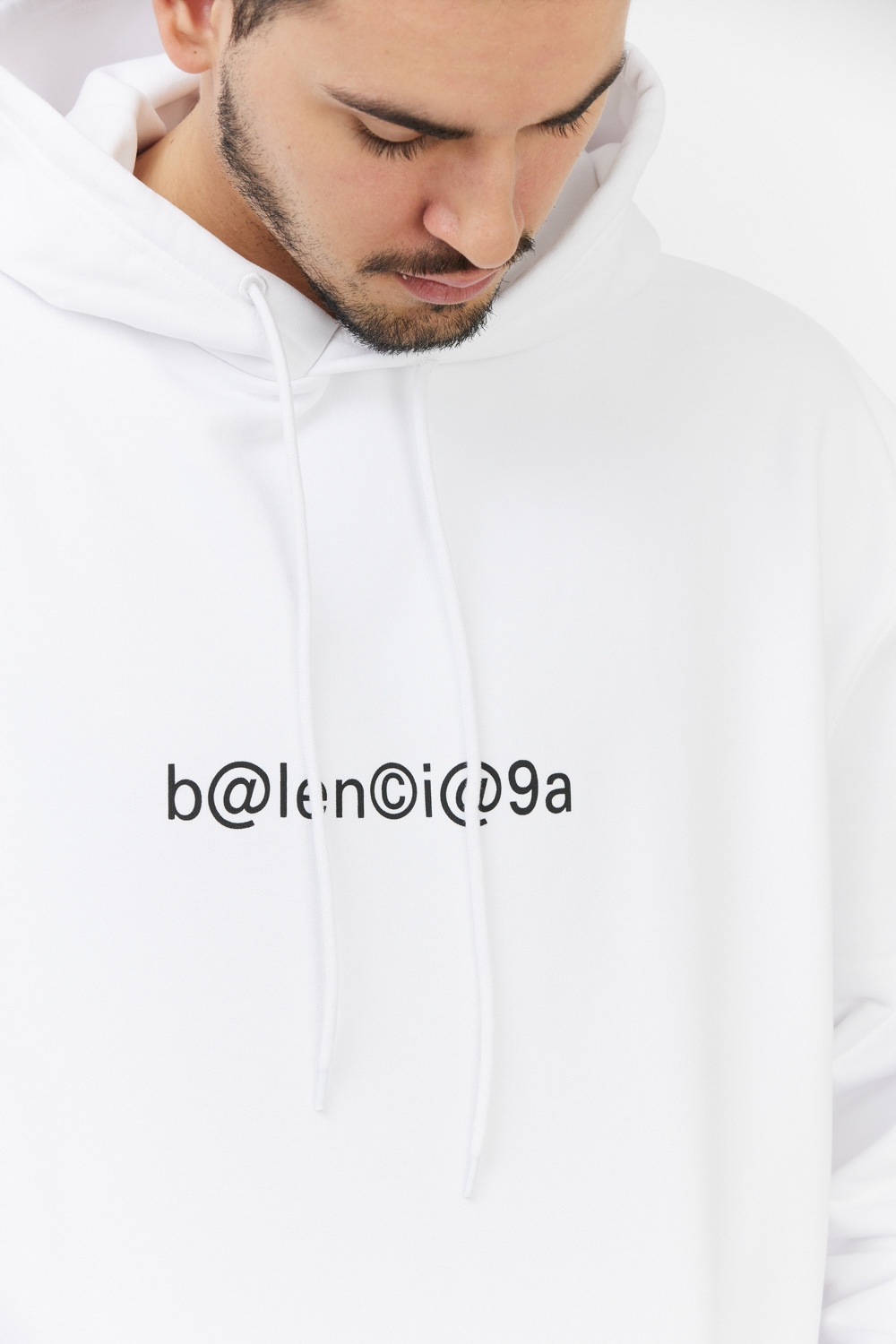 BALENCIAGA Biała bluza męska z kapturem i logo M Marka Balenciaga
