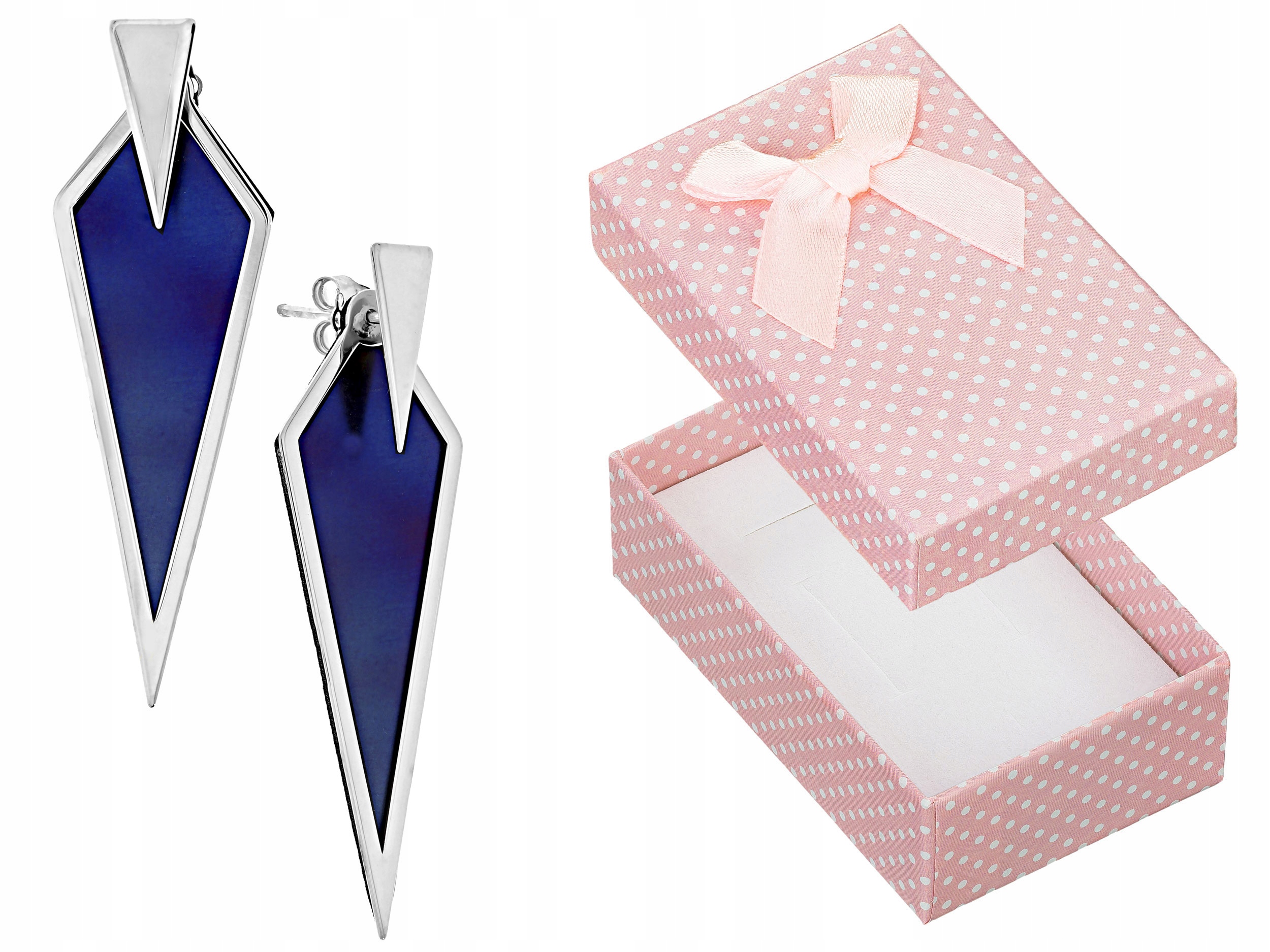 Stříbrné Náušnice Závěsné modré šroubky s titanem Rhodiované tyčinky 925