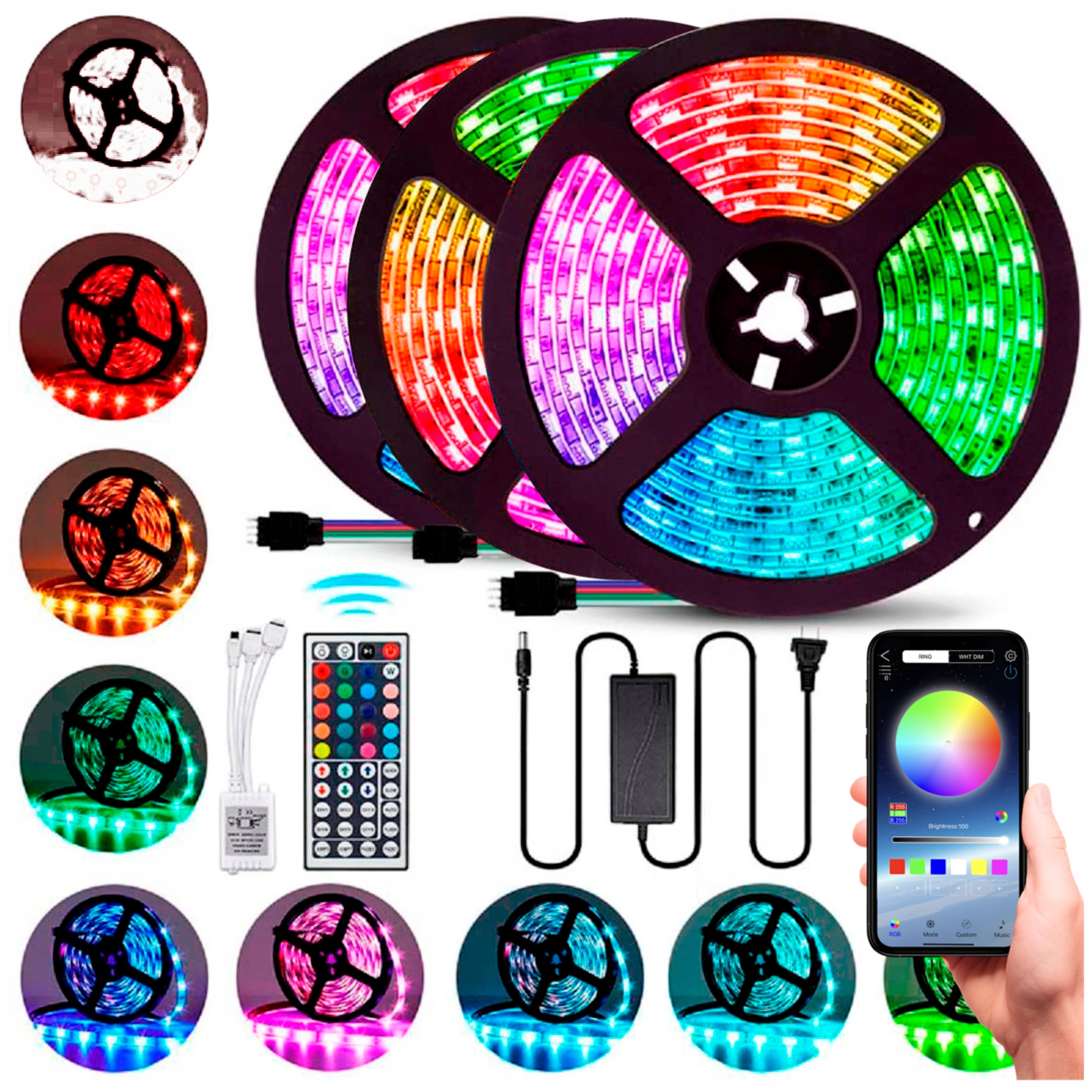 TAŚMA LED 15M RGB WODOODPORNA PASEK LED 5050 PILOT + STEROWANIE APLIKACJĄ