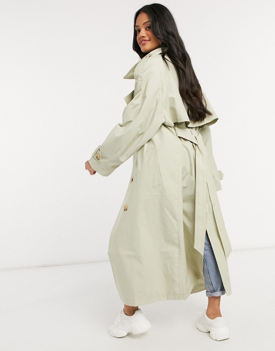 PŁASZCZ ZIELONY KLASYCZNY TRENCZ MIDI Rozmiar 44