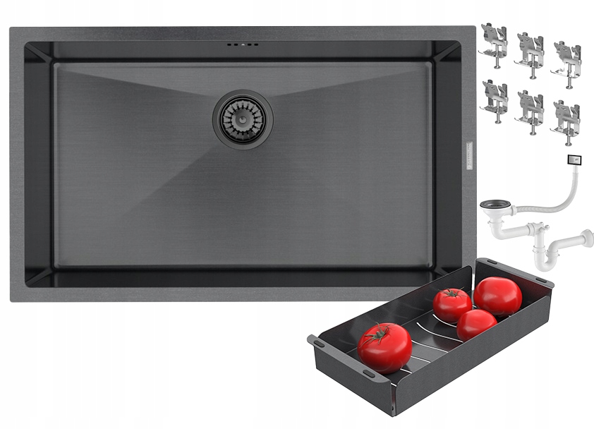 Oceľový Drez Jednokomorový Čierny Grafitový BARI74 Sada Odkvapkávača