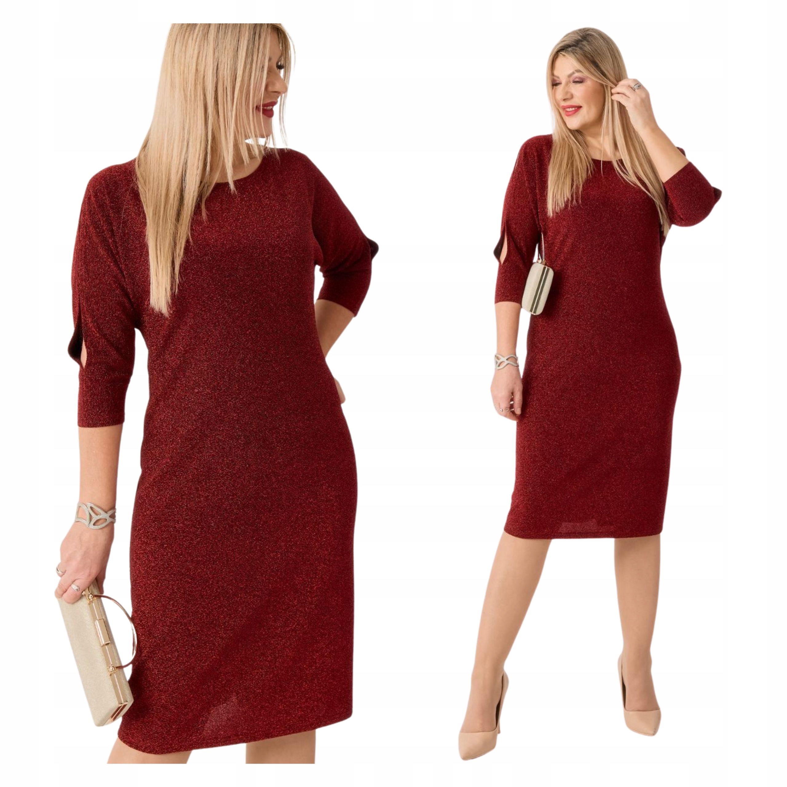 Sukienka brokatowa dopasowana Polski Producent duże rozmiary midi