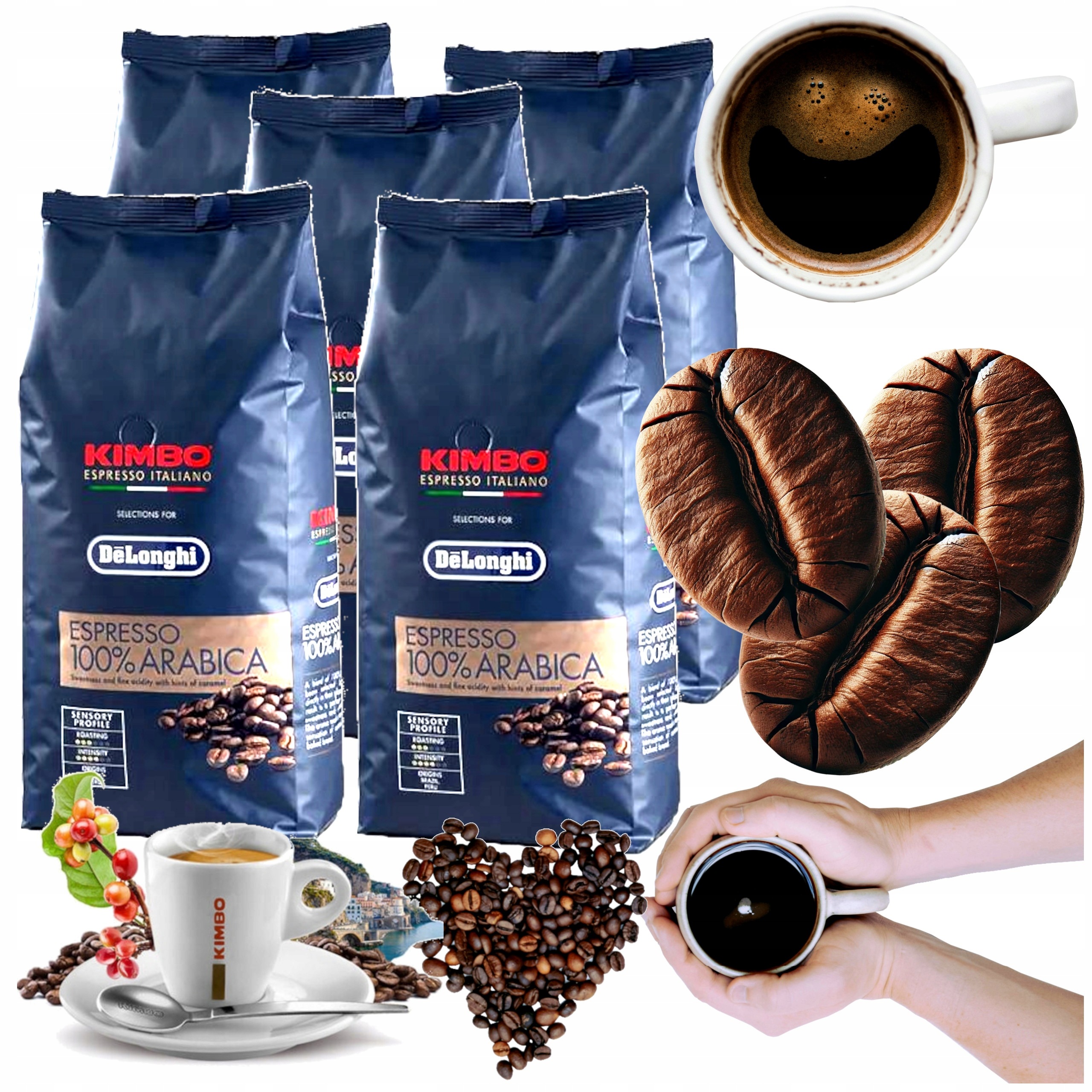 Kawa ziarnista 1kg x5 op. Kimbo DeLonghi Espresso 100% Arabica Włoska 5000g
