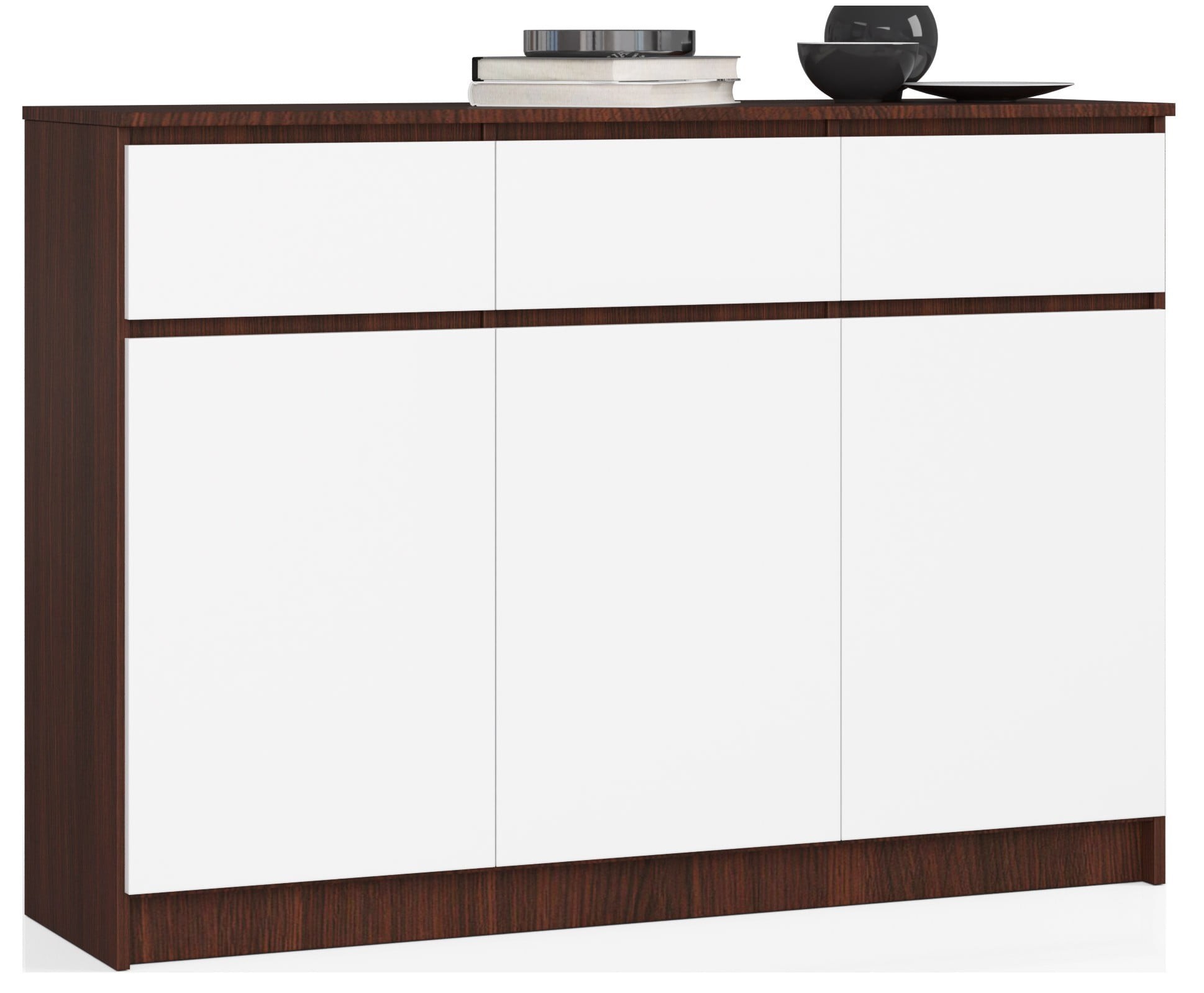 Komoda Karolina 140 cm 3 szafki i 3 szuflady wenge/biały