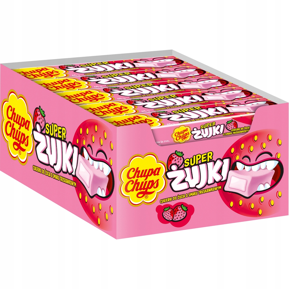 Chupa Chups Żujki Truskawka truskawkowa guma do żucia 45g 20 sztuk