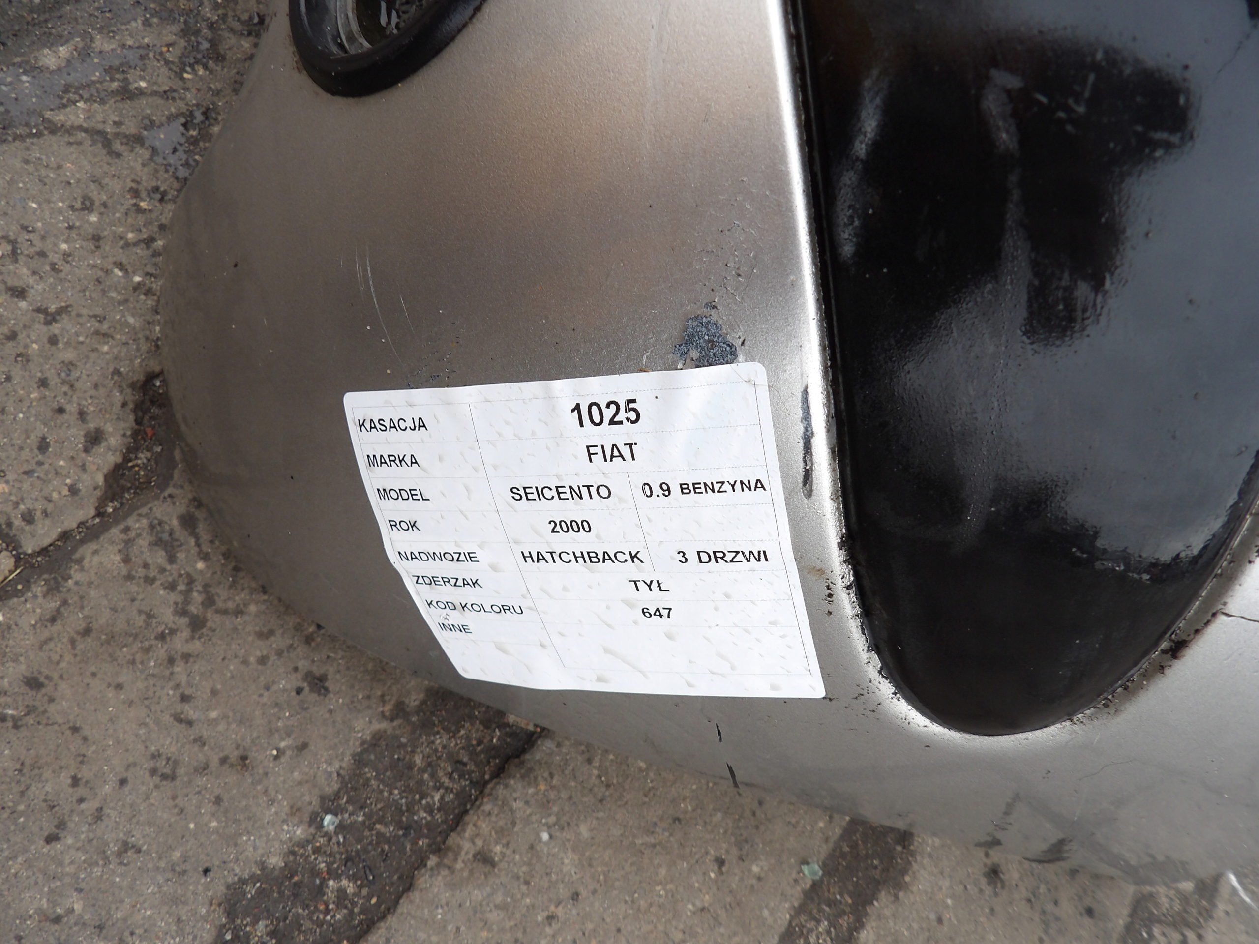 Fiat Seicento bumper rear part lak. 647 HB 3D