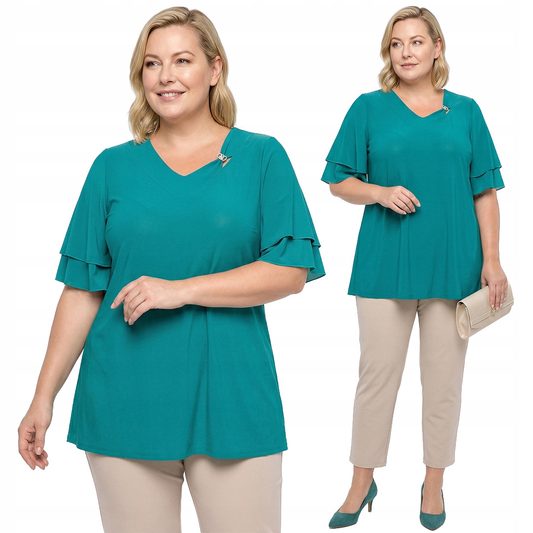 Zelená tunika s šifonovým rukávem plus size velikost 60