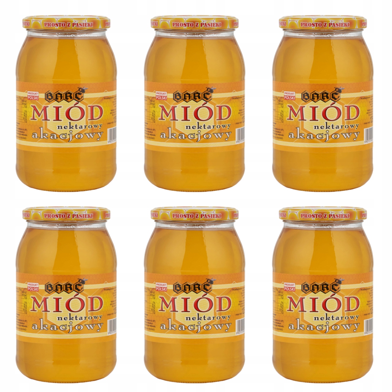 Zestaw naturalnych miodów akacjowych Polskich 1250g 6 sztuk