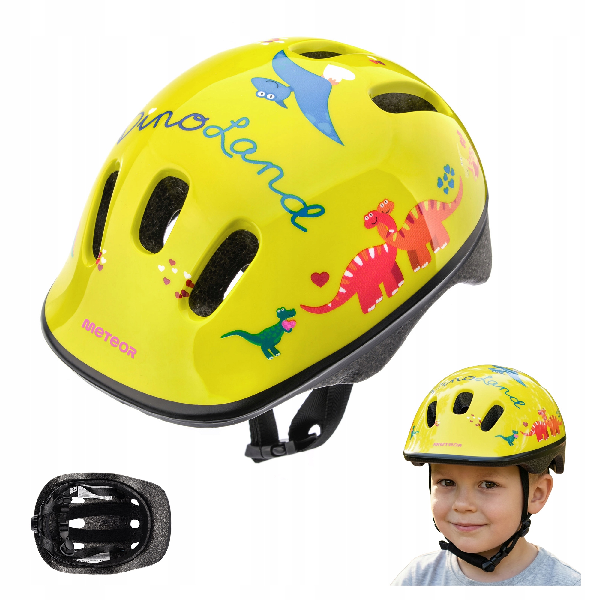 Kask Rowerowy Regulowany Dziecięcy Dla Dzieci Meteor KS06 Xs 44-48cm Dino