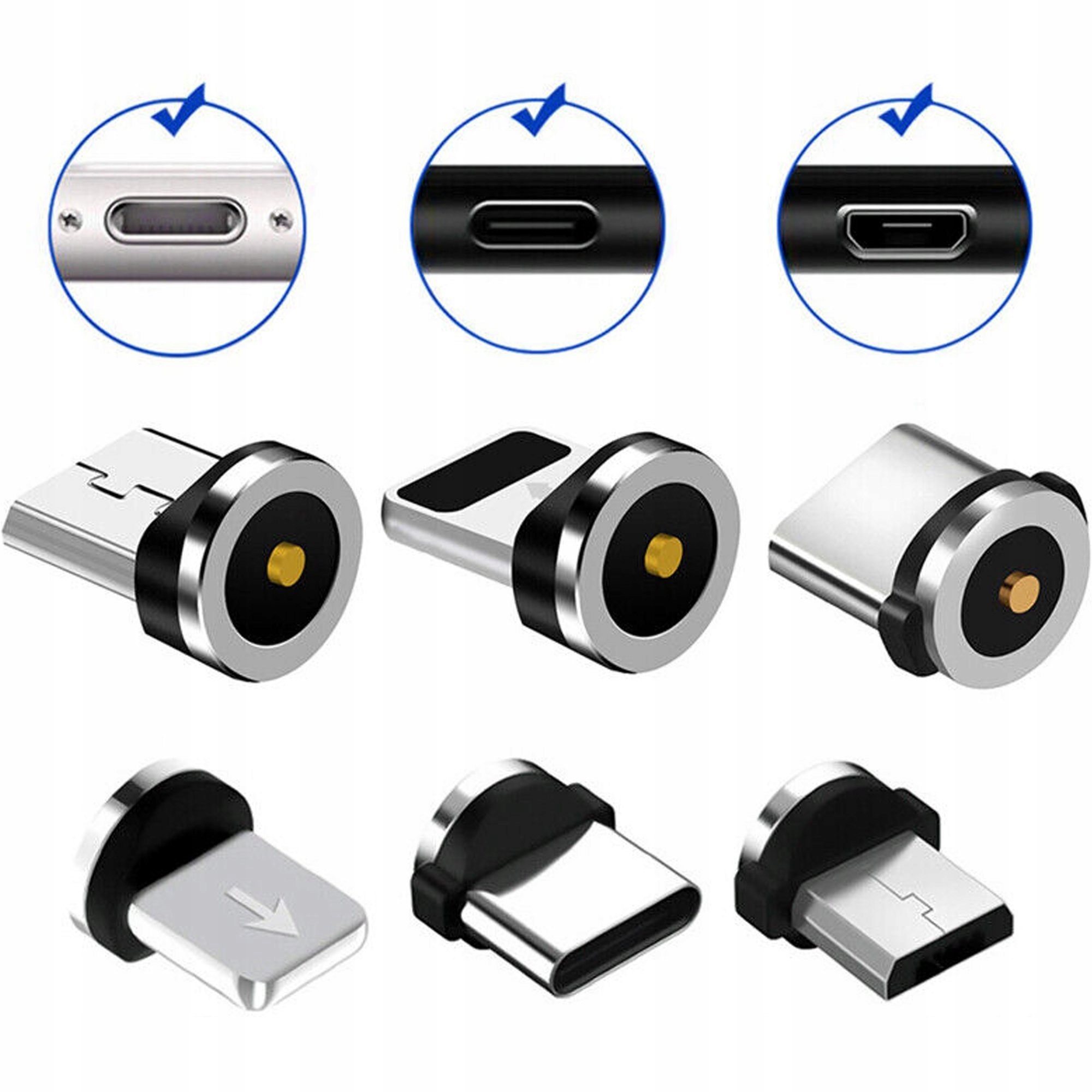 KABEL MAGNETYCZNY 3w1 2.4A USB MICRO LIGHTNING TYP-C DO IPHONE PRZEWÓD Złącza USB - USB typ C / microUSB / Lightning