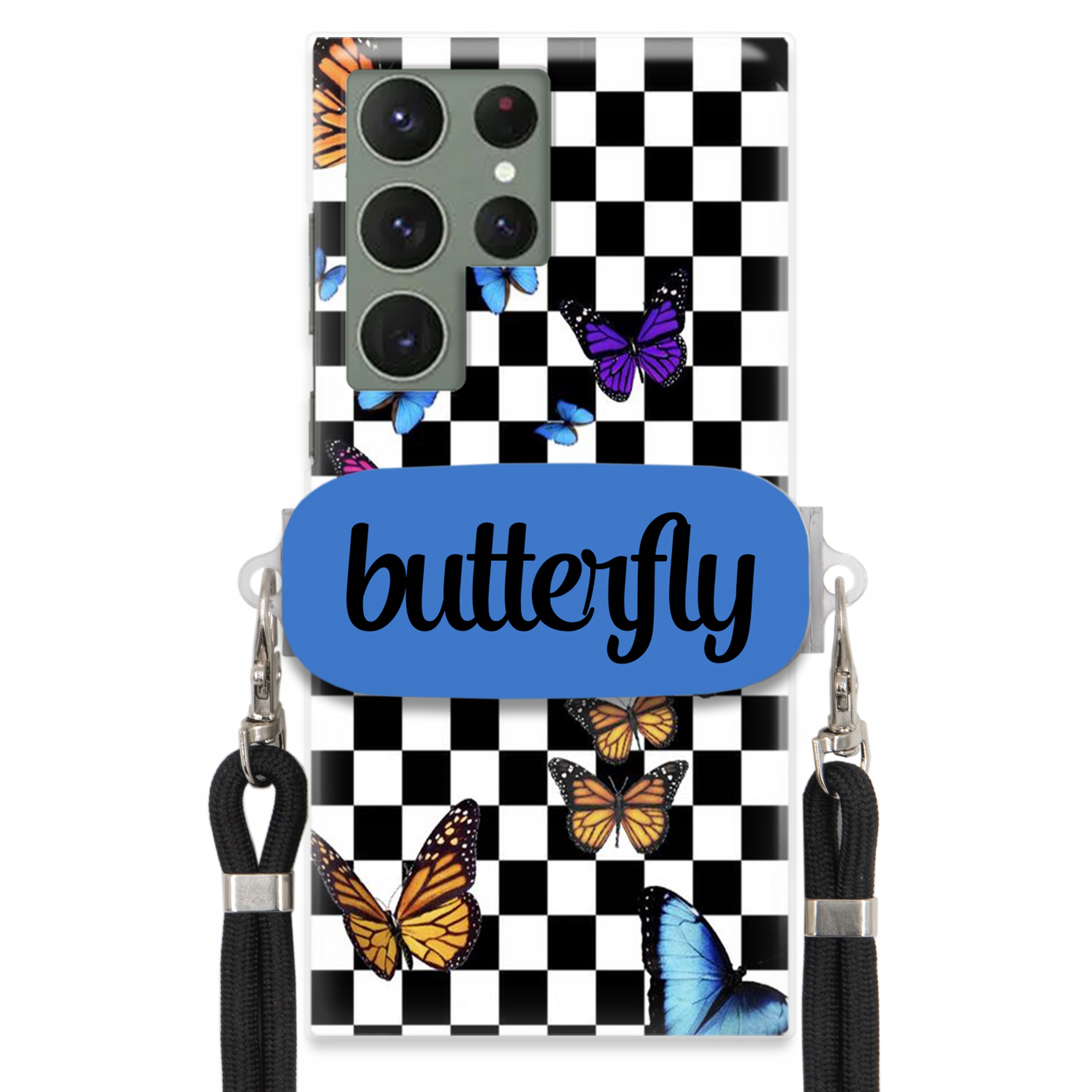 Pouzdro Pro Samsung S23 Ultra Case Obdélníkový Držák Vodítka Butterfly Motýli