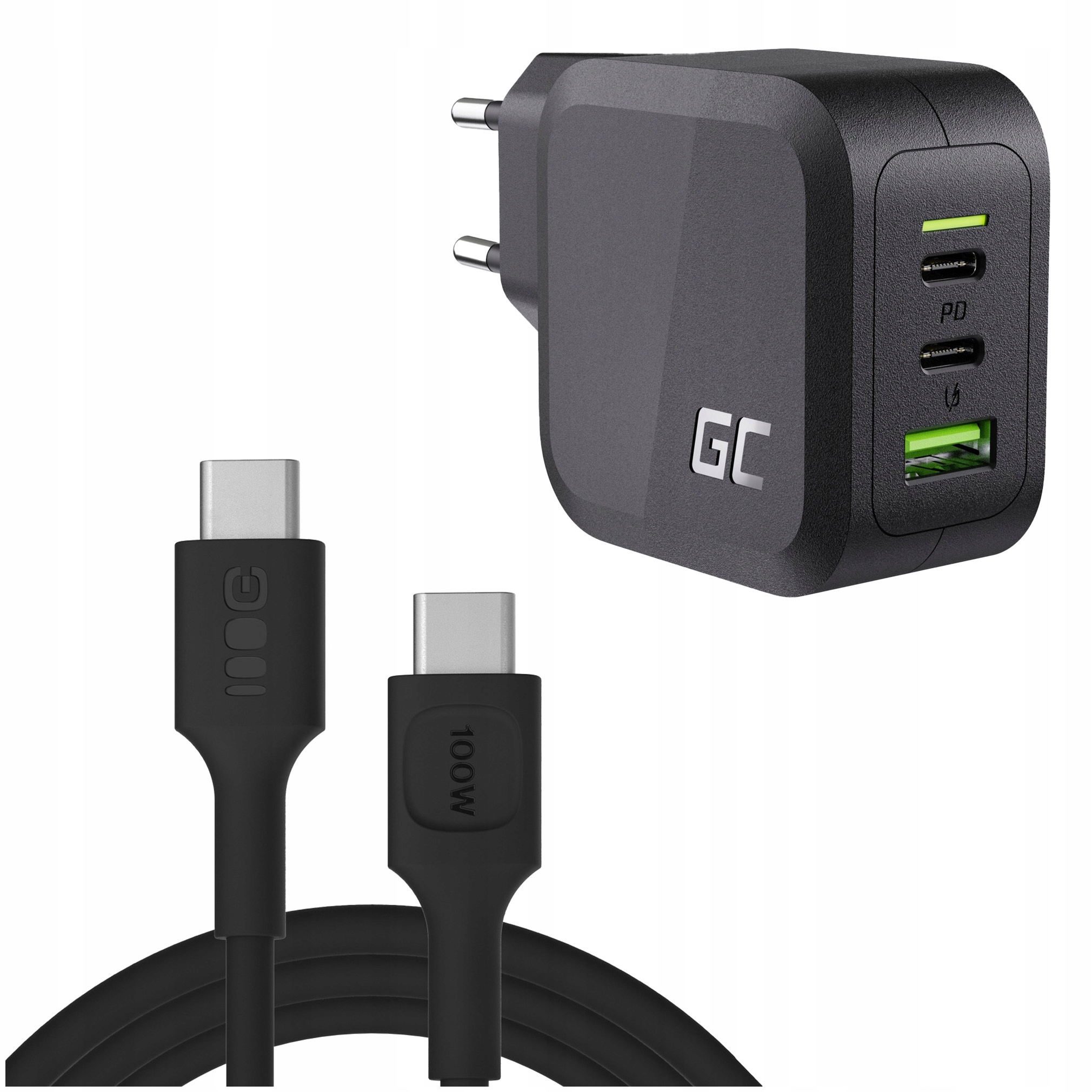 Rychlá nabíječka Power GaN 65W 2x Usb-c Usb-a kabel Usb-c 2 m 100 W černý