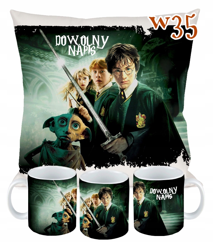 ZESTAW KUBEK + PODUSZKA HARRY POTTER + IMIĘ 40 Długość 40 cm