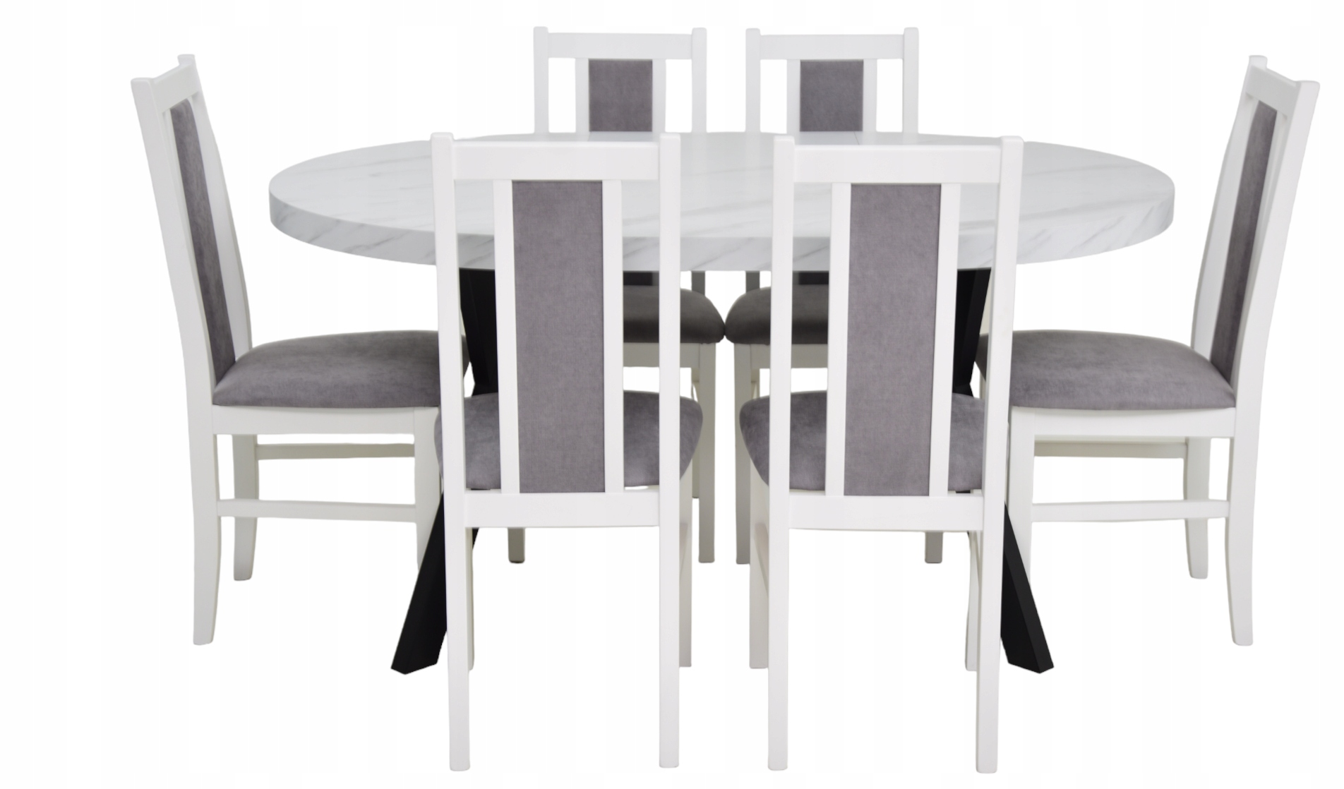 STYLOWY NOWOCZESNY STÓŁ - BLAT MARMUR i 6 KRZESEŁ Szerokość stołu 100 cm