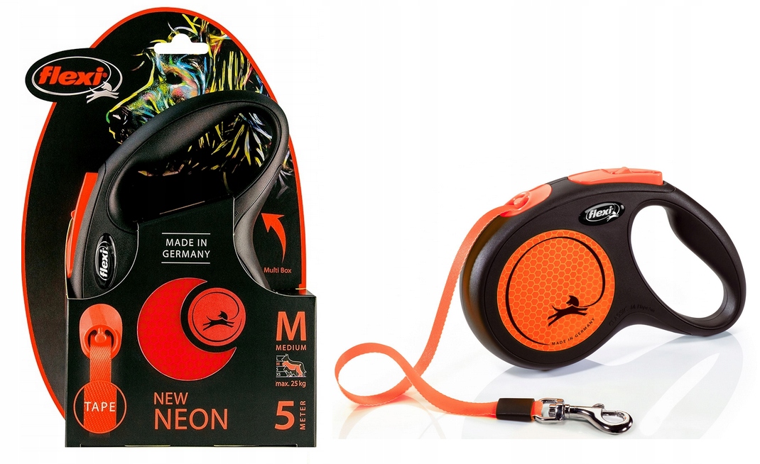 Levně Vodítko M Oranžová Flexi Pro Psa Páska 5 M Do 25 Kg
