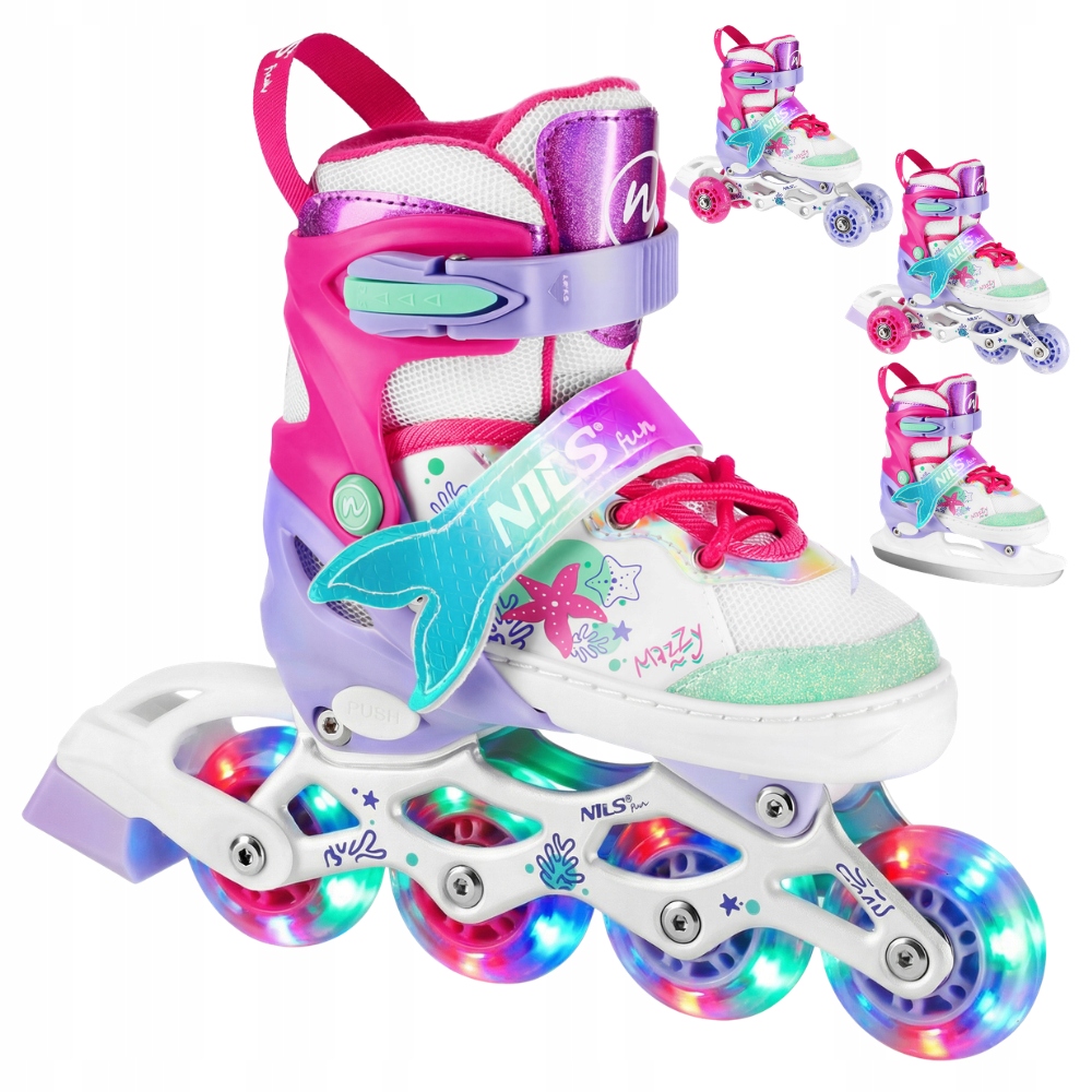 Łyżworolki Rolki Wrotki Łyżwy Z Regulacją Dla Dziecka 4w1 Kółka Led 31-34