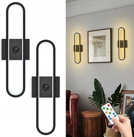 Nástěnná lampa Loft Led moderní černá s dálkovým ovládáním, 2 ks 40x16 cm