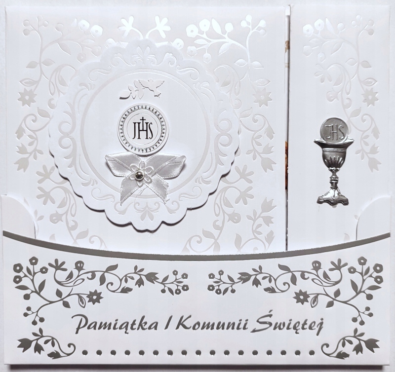 PAMIĄTKA PIERWSZEJ KOMUNII ŚWIĘTEJ kolor srebrny