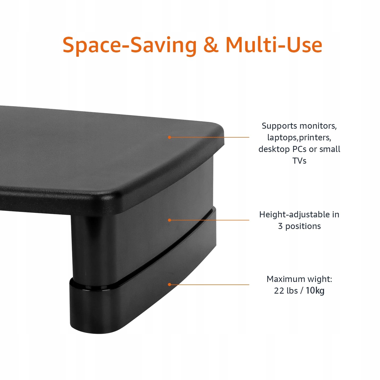 AMAZON BASICS REGULOWANY STOJAK POD MONITOR I LAPTOP DO 10 KG CZARNY — miniatura 3
