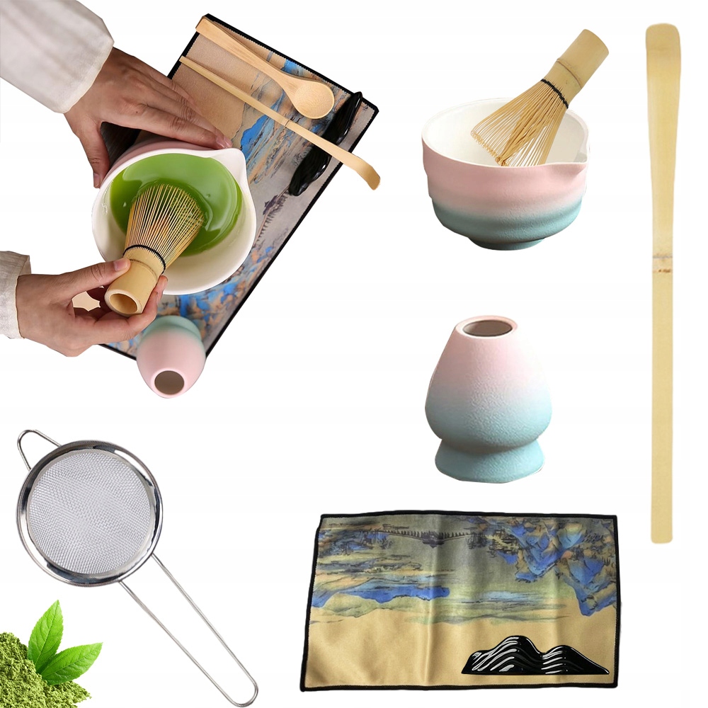 Tradycyjny Zestaw Matcha Miska Ceramika Bambusowa Trzepaczka 100ZĘBÓW Sitko