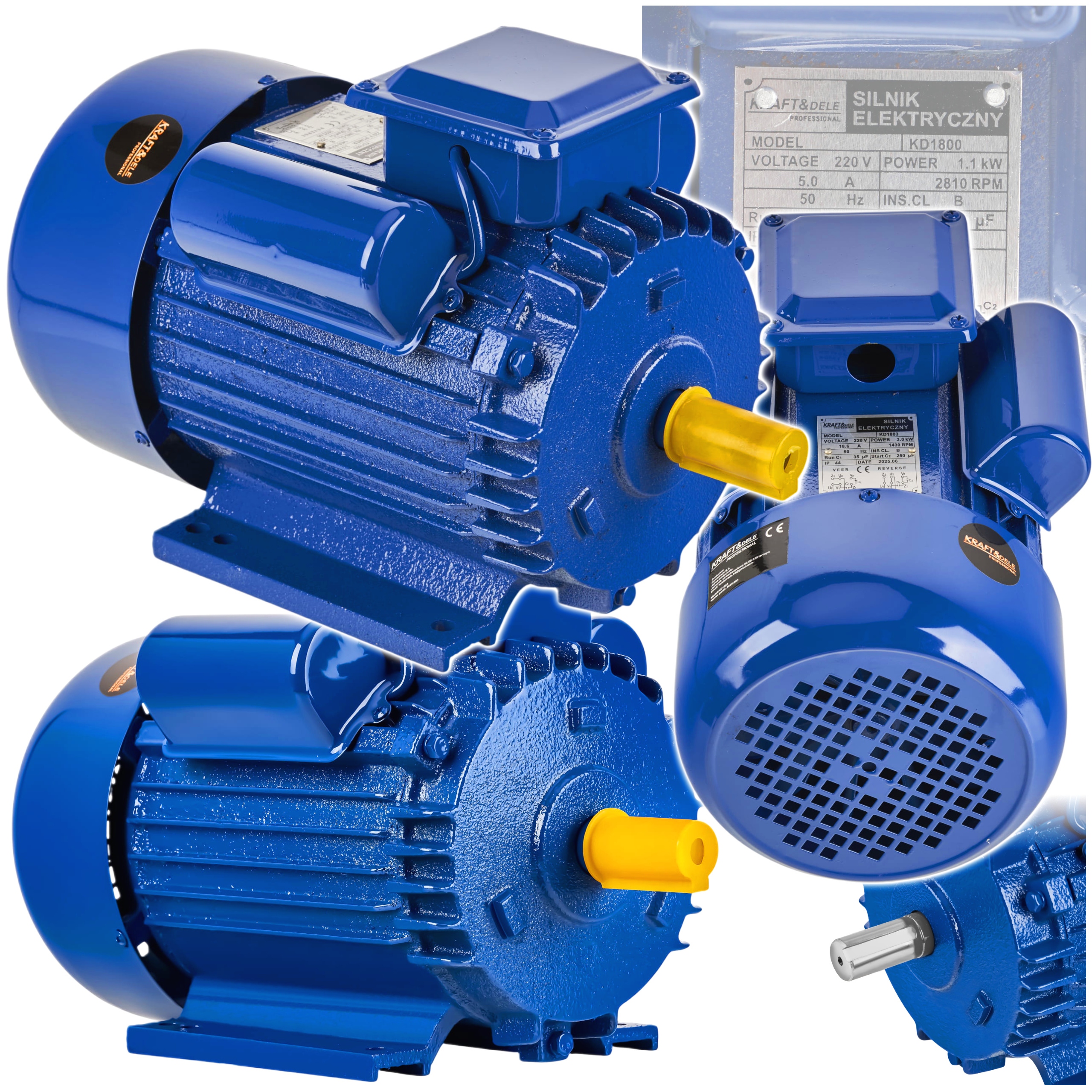 Kraft&dele Silnik Elektryczny Jednofazowy 2810RPM 1,1KW Wałek 16mm