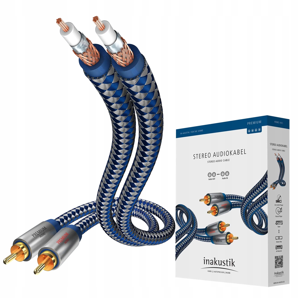 Inakustik Premium Audio Wysokiej jakości kabel audio 2x Rca 2x Rca 1,5m