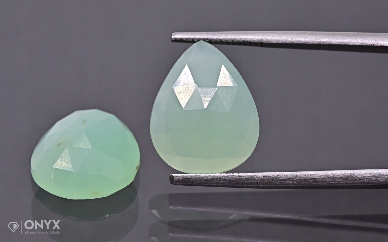 Chrysopraz fasetovaná rozeta Para slza 14x11,5 mm