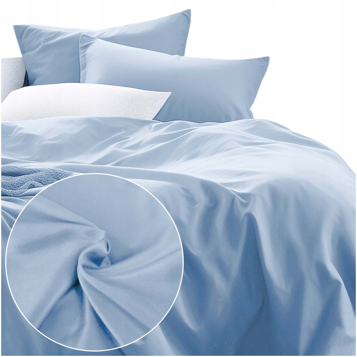 Pościel bawełniana 220x200 naturalna satyna matowy niebieski, błękitnaPoś