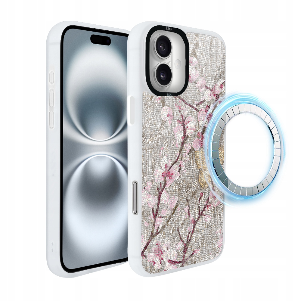 Pouzdro pro iPhone 16 Ibizu DropGuard Matt s MagSafe, Mozaika kvetoucí třešně
