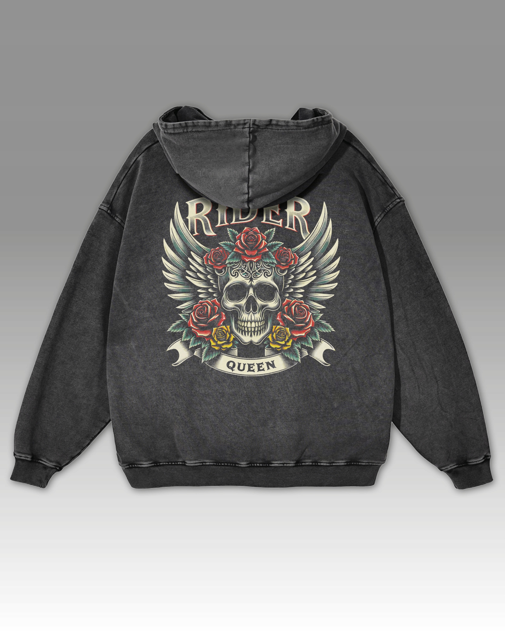 Mikina s Oversize mikina Queen of the Road Lebka Flowers Graphite s kapucí L