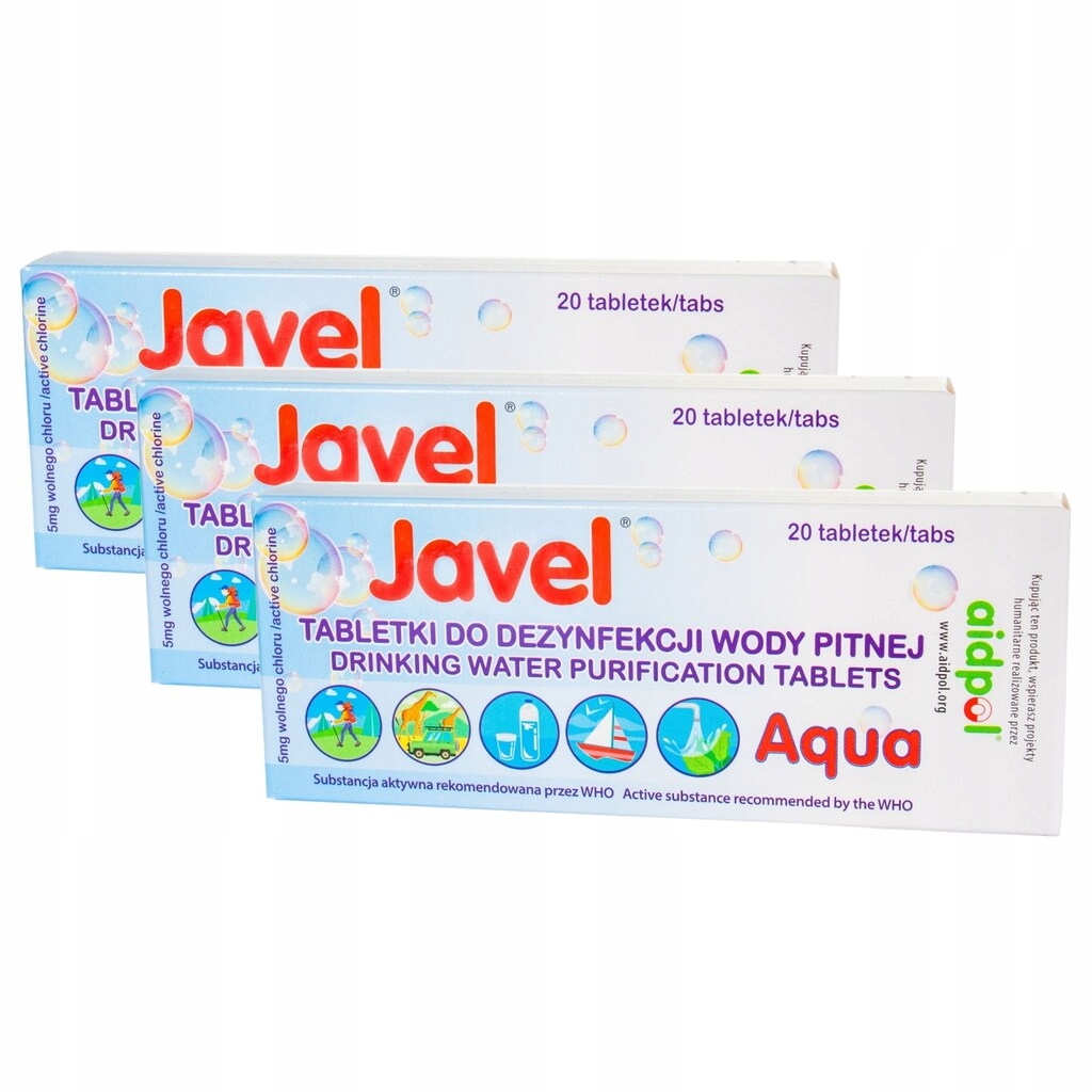 Tabletki Javel Aqua do uzdatniania oczyszczania odkażania wody 20 szt x 3op