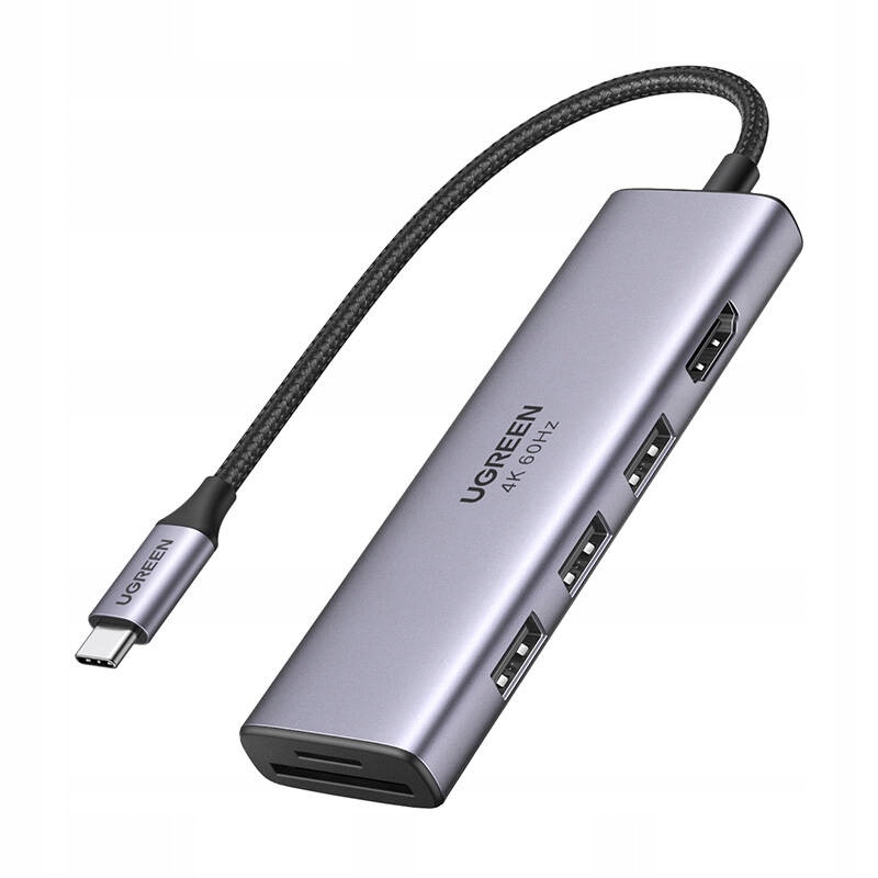 Adaptér 5v1 Ugreen CM511 Usb-c Hub pro 3 porty USB3.0 Hdmi Tf/sd (šedý)