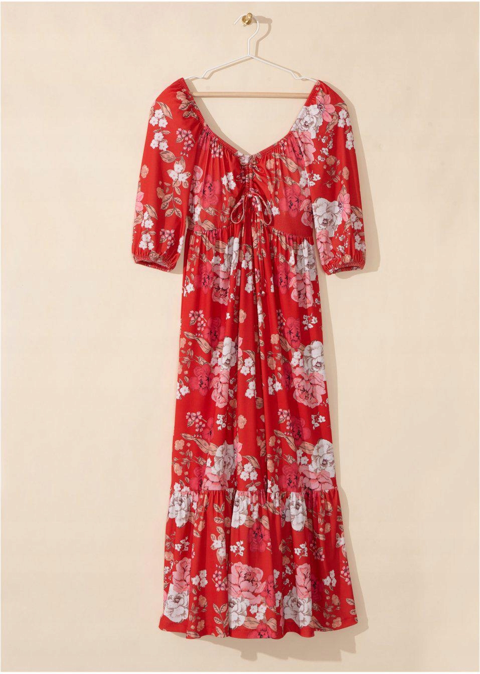 Bonprix 48 SUKIENKA MIDI W KWIATY Wzór dominujący kwiaty