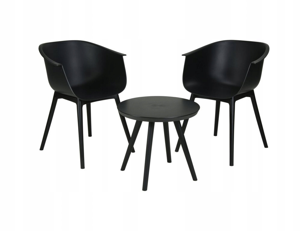 Černá sada zahradního nábytku, židle se stolem