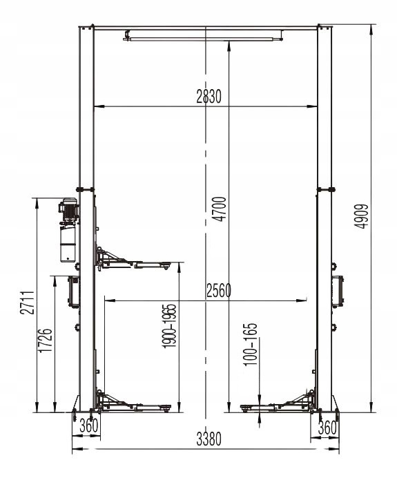 PODNOŚNIK DWUKOLUMNOWY SAMOCHODOWY ŁĄCZONY GÓRĄ PODWYŻSZANY AUTOMAT 4T 4,9M Liczba kolumn 2