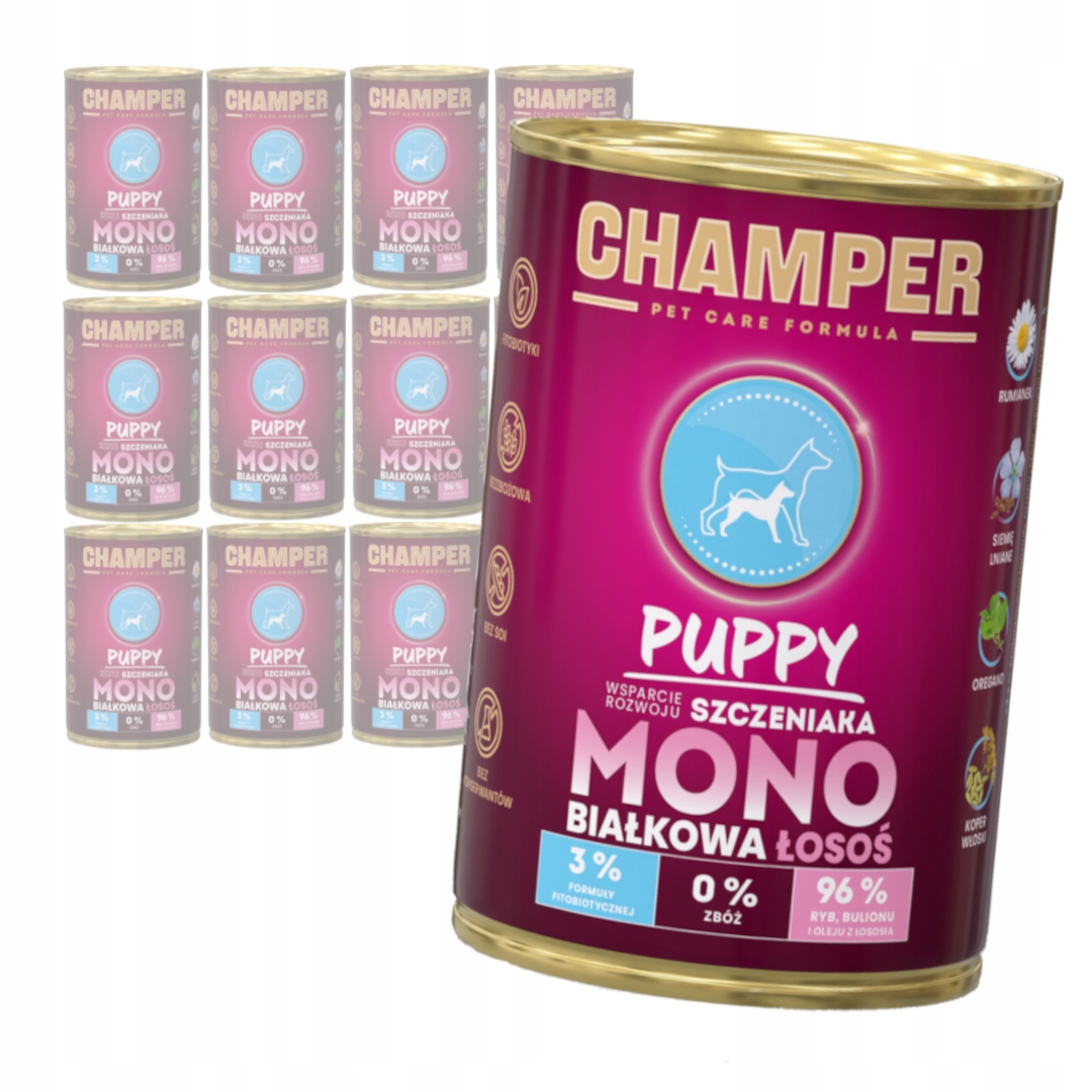 Levně Champer Puppy Monoproteinové 12x400g Vlhké Krmivo pro štěňata s lososem