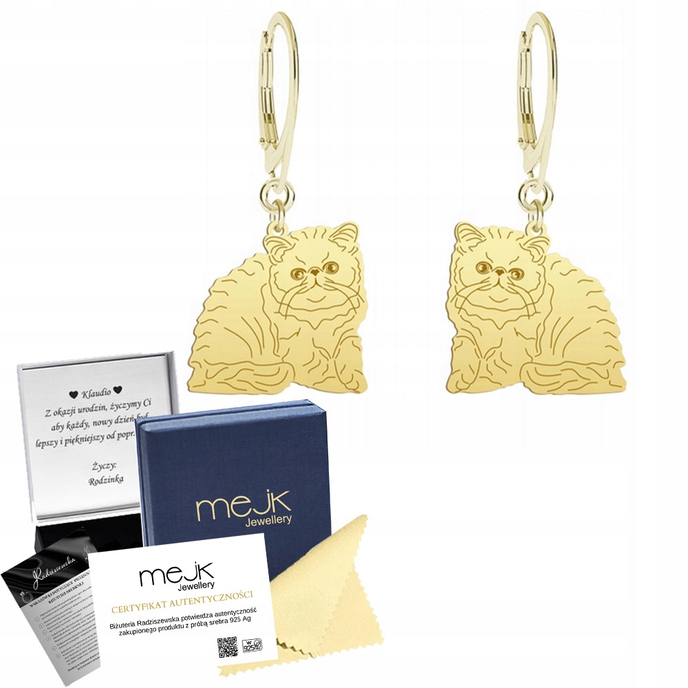 Náušnice Zlaté s Exotickou kočkou 925 Šperky Žena Dárek Gravírování
