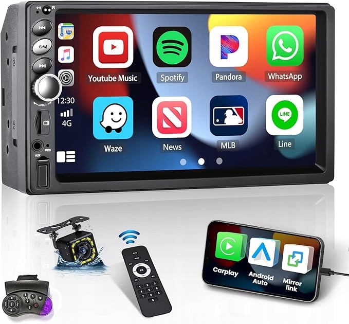 Radio Samochodowe 2-DIN Ekran 7-CALOWY Usb Fm Aux Tf CarPlay&Android Auto