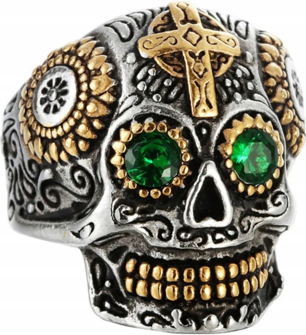 Stříbrný symbol Lebka se smaragdy De Los Muertos Zlatá Ocel Ušlechtilá