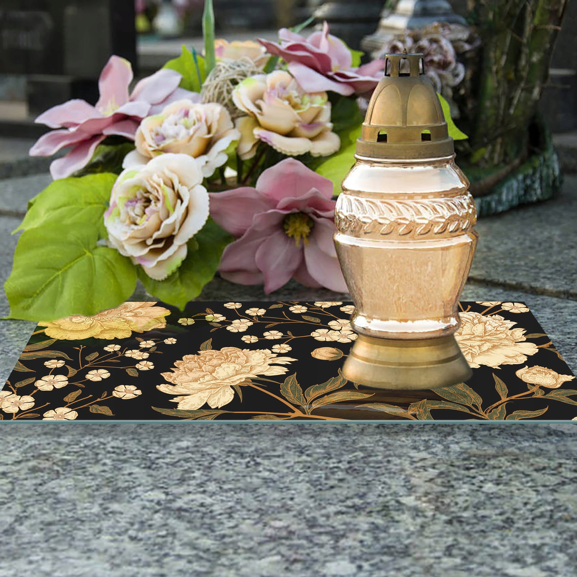 SZKLANA PODSTAWKA POD ZNICZE 60x20cm Piwonie 365c Kod producenta deska-szklana-365c