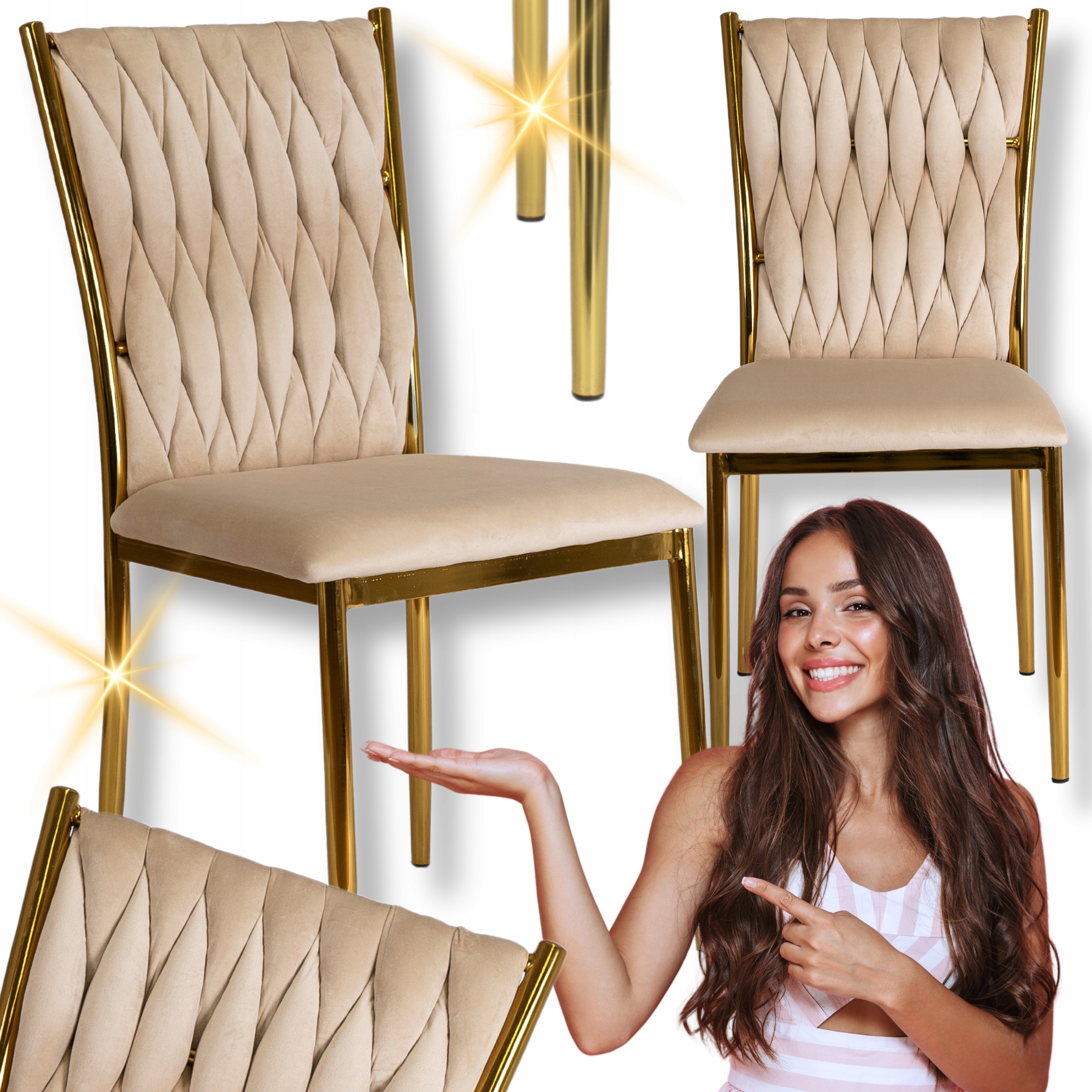 Čalouněné křeslo Velurové Pletené Glamour pro jídelnu v obývacím pokoji Krém Dan