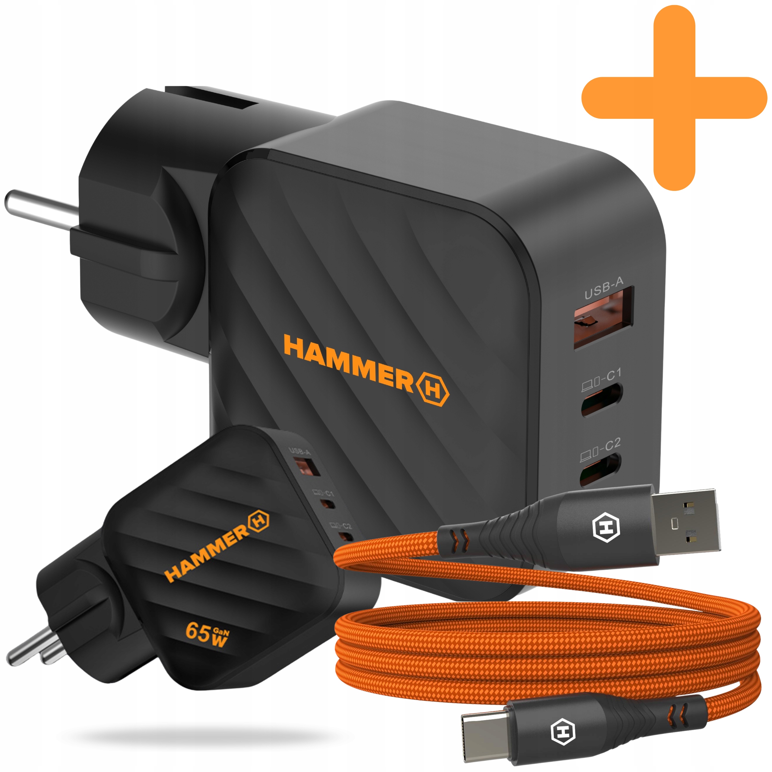 Síťová Nabíječka Hammer Rapidcharge 65W 2x Usb-c Kabel Usb A Usb-c Sada