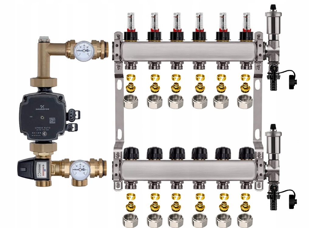 Rozdělovač pro podlahu 6 sekcí nerezový pro vytápění Čerpadlo Pex