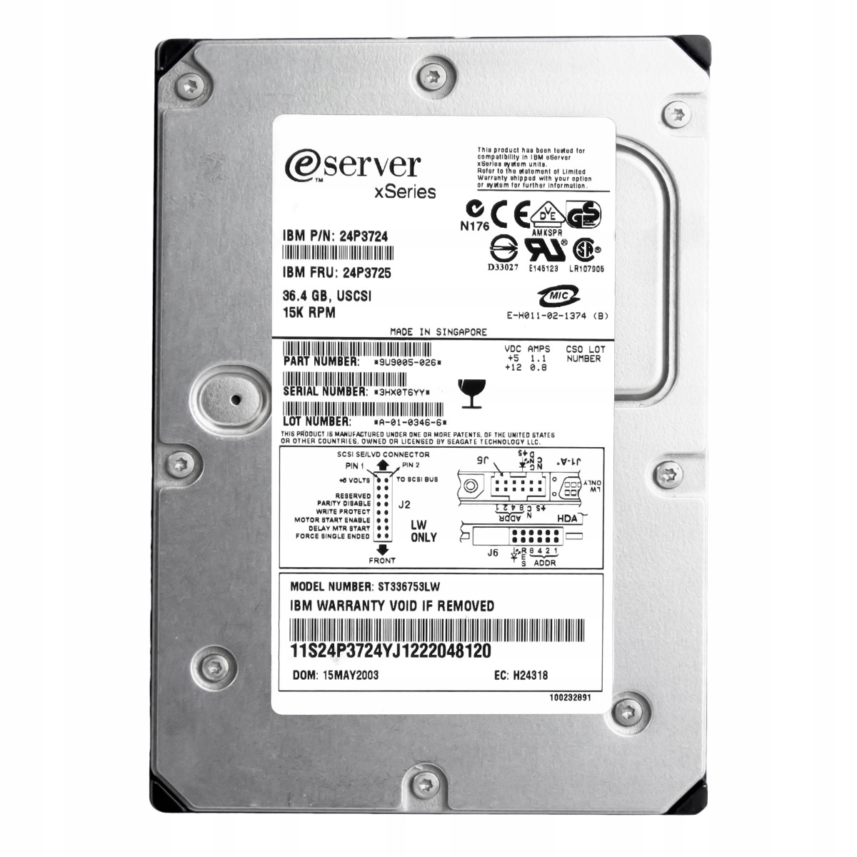 Ibm 24P3725 24P3724 36,4 Gb 15K Scsi U320 3,5" ST336753LW