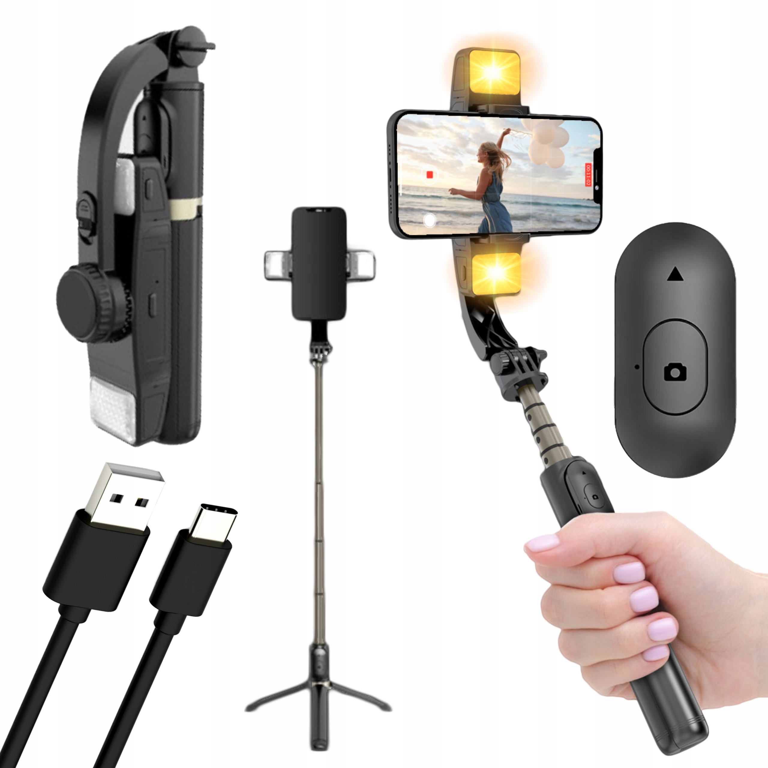 Gimbal Ruční Stabilizátor Obrazu Magnetická Světla Selfiestick Tyč Stativ