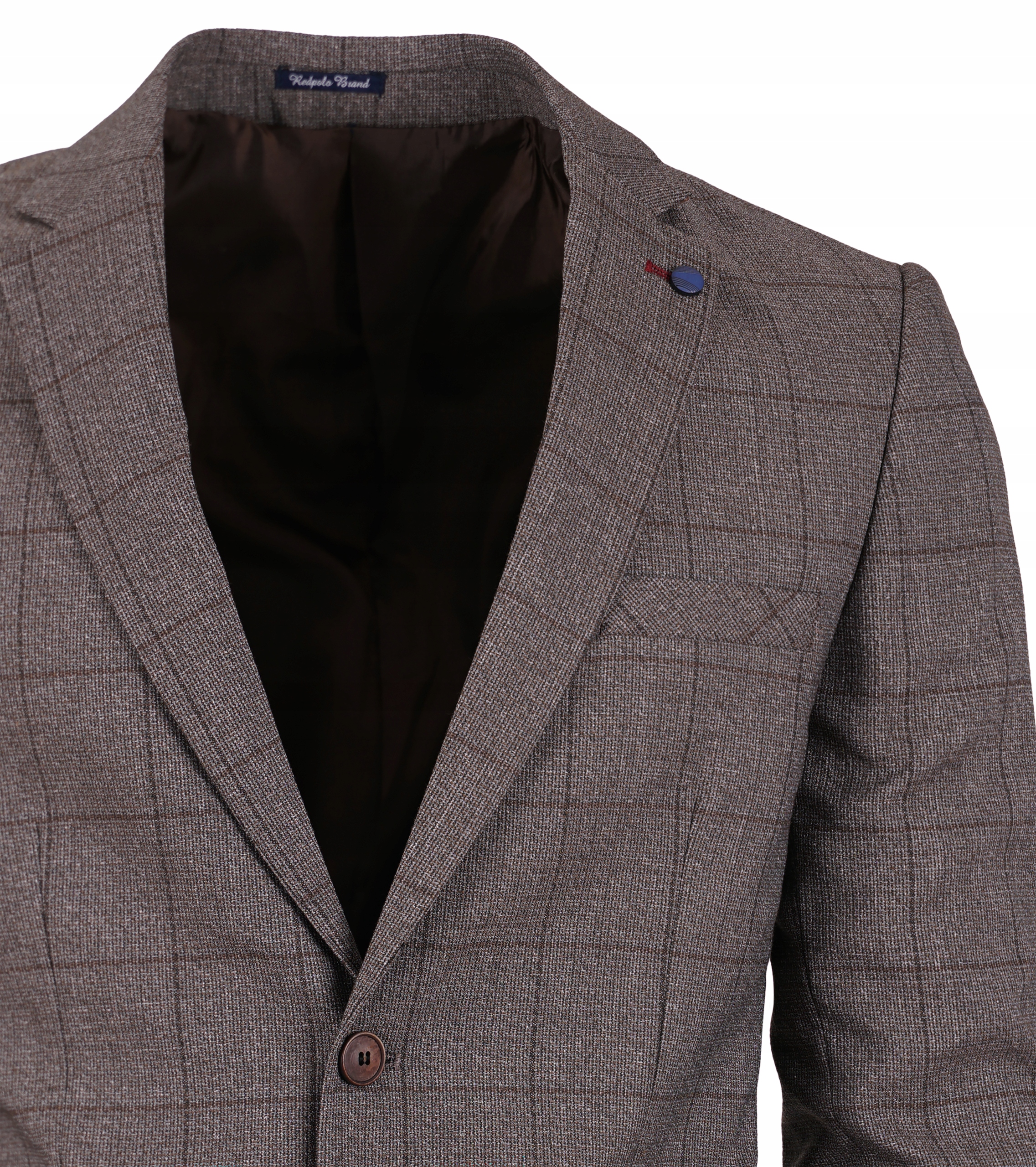 MARYNARKA MĘSKA W KRATĘ WIZYTOWA BRĄZOWA ELEGANCKA CASUAL TURECKA SLIM 48