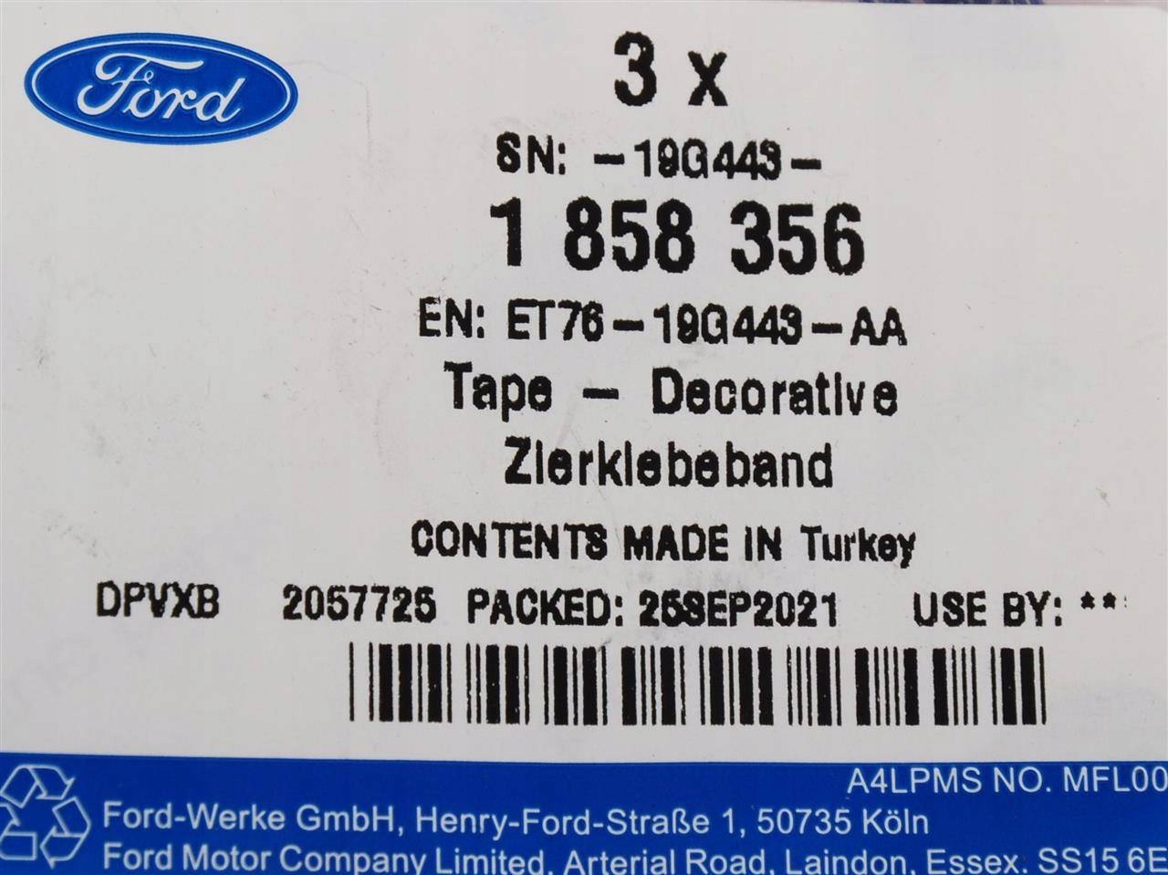 TAŚMA ODBLASKOWA DRZWI TRANSIT/TOURNEO COURIER 14- Producent części Ford OE