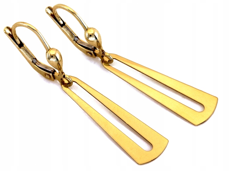 Náušnice ze žlutého zlata 585 závěsné anglické moderní bez kamenů 14k