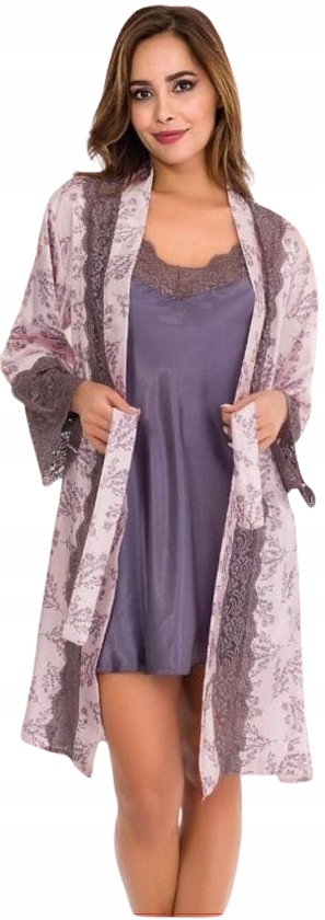 Elegantní Saténový Komplet Župan Saténová Krajková Košile XL