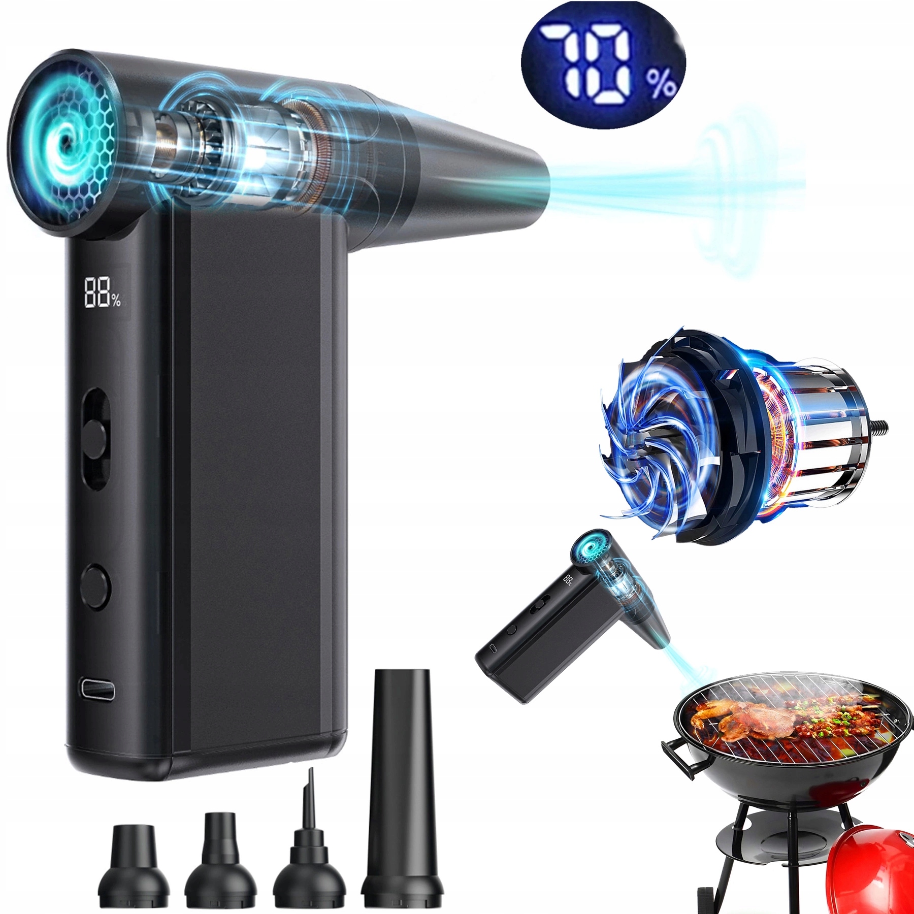 Mini Dmuchawa Led Wielofunkcyjna Do Motocykla Samochodu Grilla Dmuchańców